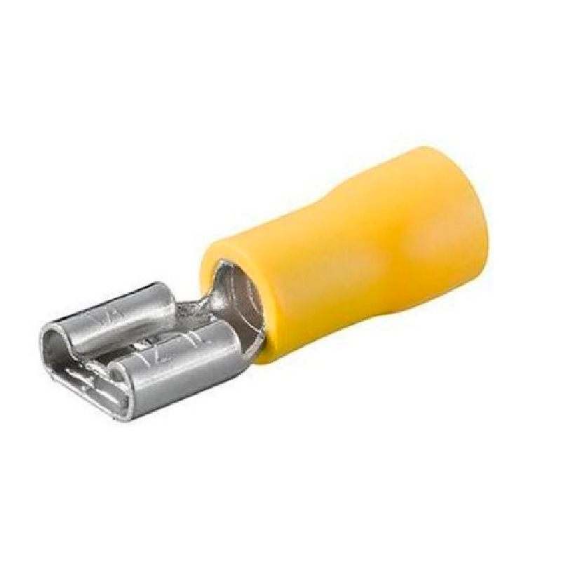 Terminal tipo hembra plano amarillo 4 a 6 mm2, 12 a 10 awg bolsa x 100 und.