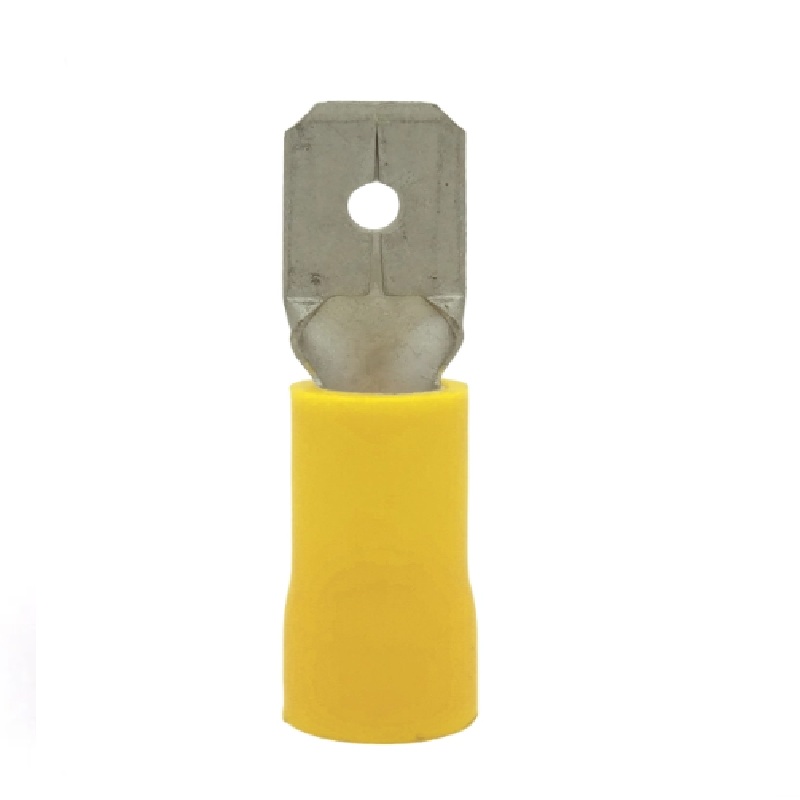 Terminal tipo macho plano amarillo 4 a 6 mm2, 12 a 10 awg bolsa x 100 und.