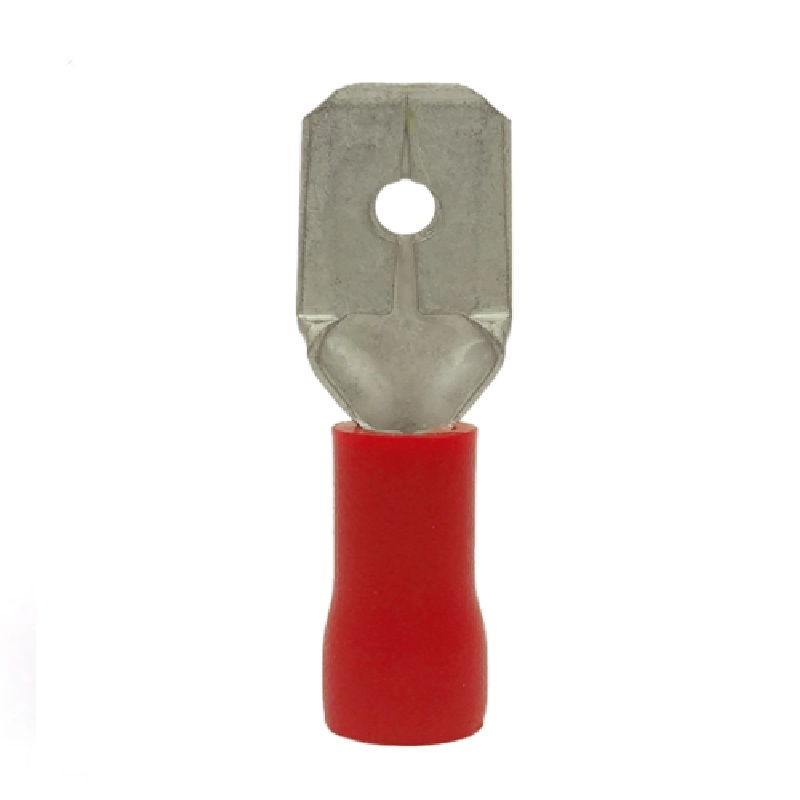 Terminal tipo macho plano rojo 0.5 a 1.5 mm2, 22 a 16 awg bolsa x 100 und